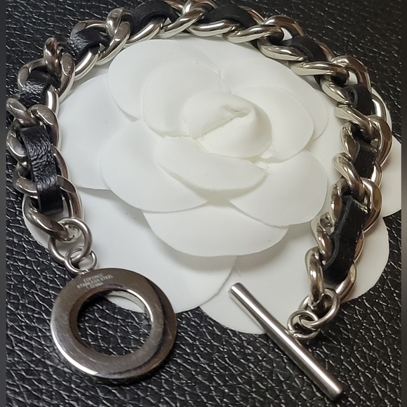 edforce Jewelry - Signed Edforce Sheepskin Leather Stainless Steel Link Toggle Bracelet 30.3 gr.